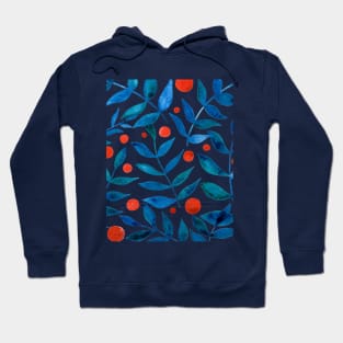 Watercolor branches and berries - orange and blue Hoodie